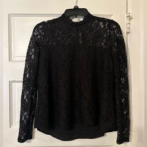 Abercrombie Black Mock Neck Long Sleeve Lace Top Mildly Lined